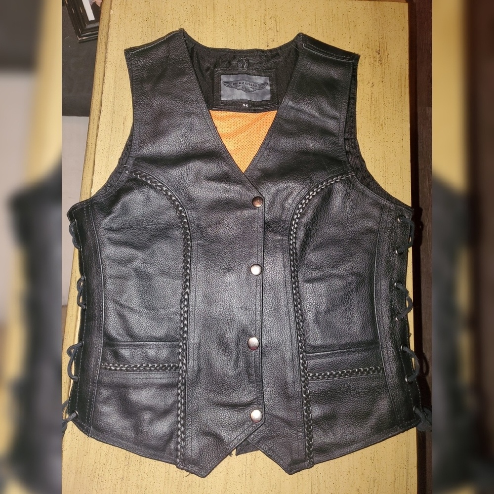 Dream apparel womens leather motorcycle vest Sz M